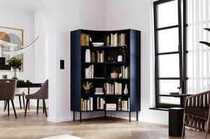 Skandica Horn Eckregal / Bücherregal / Hoches Regal In Bogenform / Mit Schwarzen Beinen / 10 Fächern / 100 Cm / Marineblau