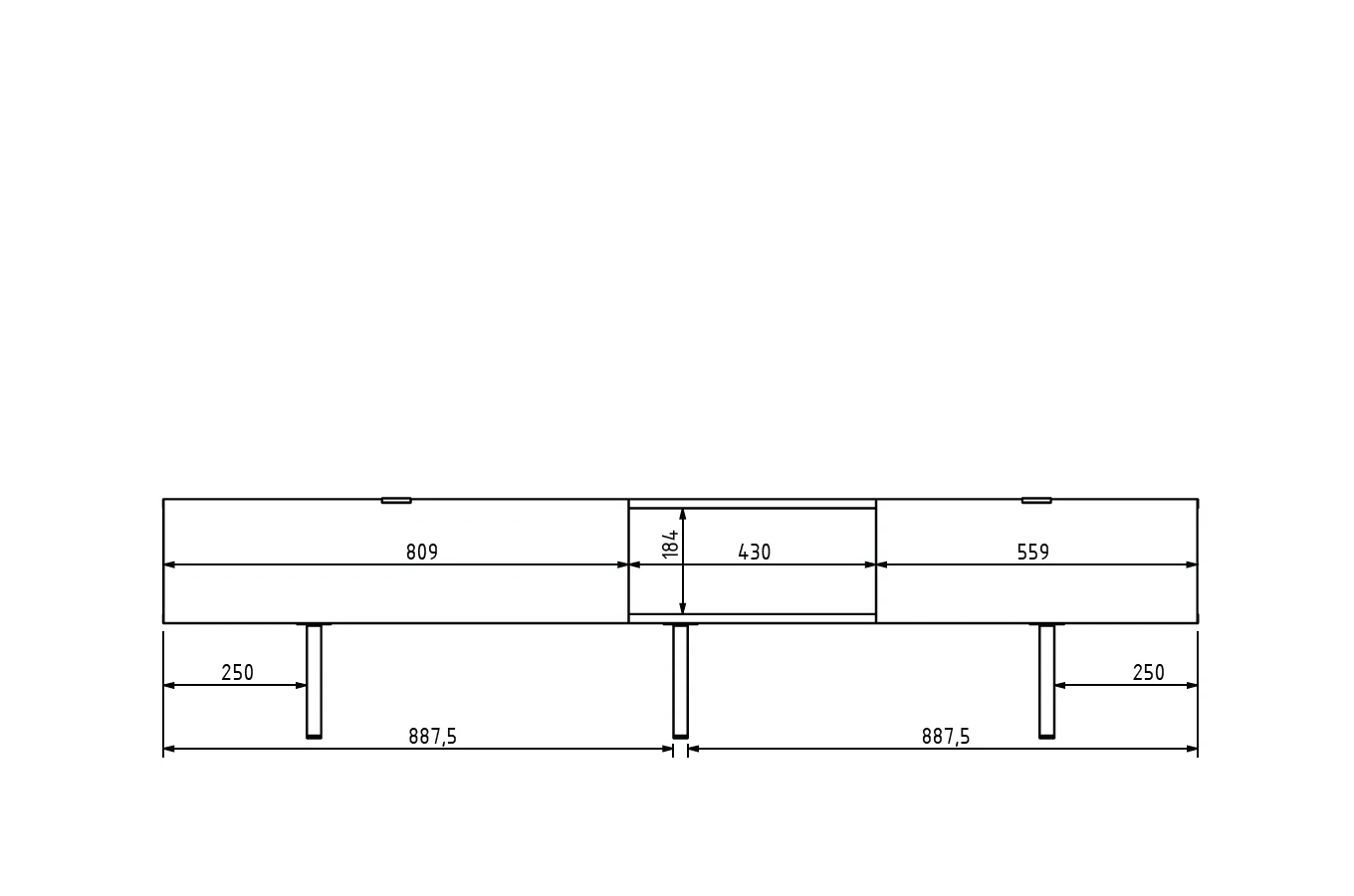 Skandica Myway Moderne TV-Schrank mit Schublade / Minimalistische TV-Schrank auf Metallbeinen / 180 Cm / Schwarz