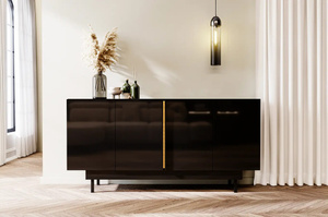 Dancan Artemisa Kommode Mit Goldenem Akzent / Hochglanz / 4 Türen / 163 Cm / Schwarz