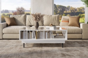 Dancan Artemisa Couchtisch Mit Goldenem Akzent / Hochglanz / 3 Fächern / 115 Cm / Weiß