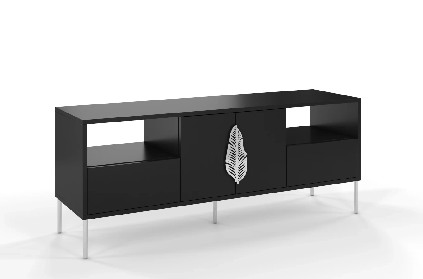 Skandica Merlin Tv-Schrank Mit Silbernen Details / 138 Cm / Schwarz