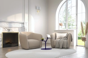 Eleganter Metall-Beistelltisch Kayani Iroko / Marineblau