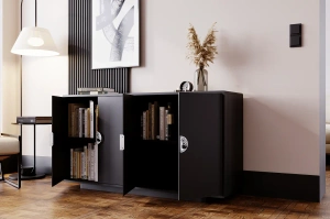 Dancan Lotta Kommode Mit Silbernen Griffen / Abgerundete Kanten / 139 Cm / Schwarz