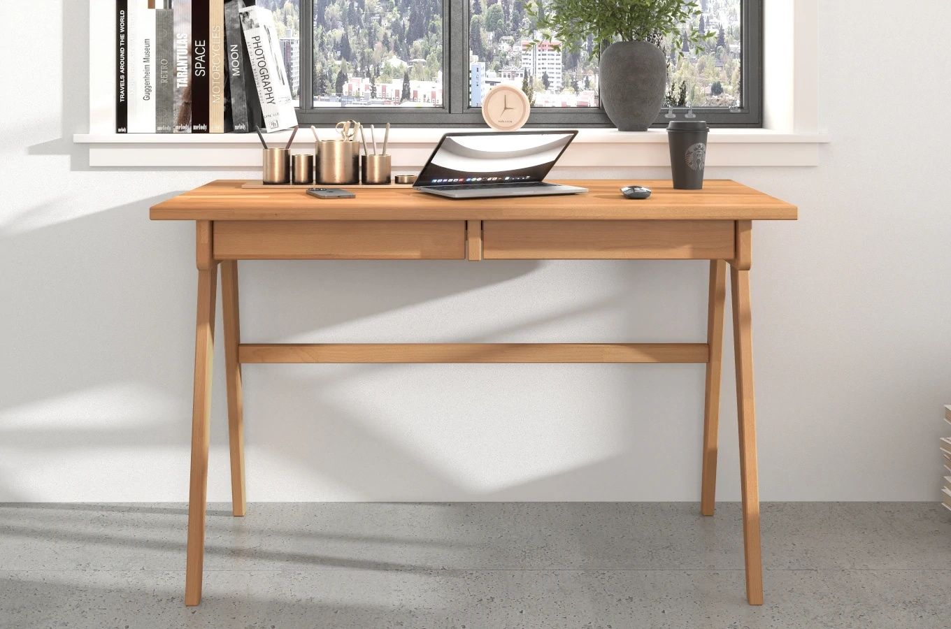 Schreibtisch / Schminktisch mit Schubladen aus Buchenholz Visby Edda / 120 x 65 cm