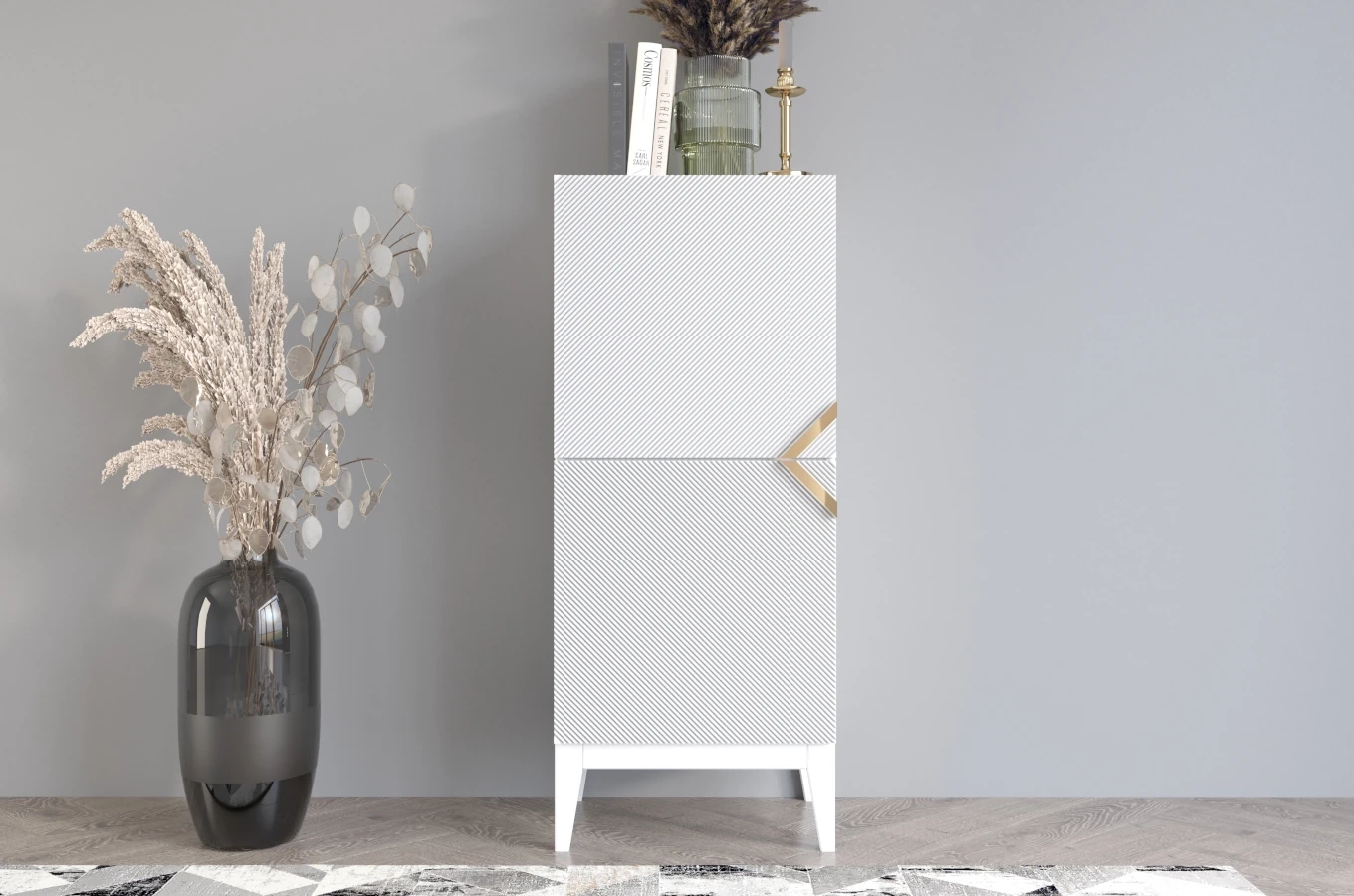 Holzkommode Visby Demi High 2D / 50,5 Cm / Weiß + weiße Beine