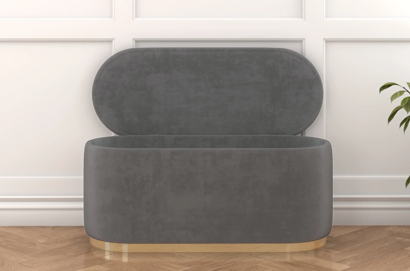Dancan Scarlett ovaler pouf mit Stauraum / Sitzpuff mit Samtstoff bezogen / 110 Cm / Hellgrau