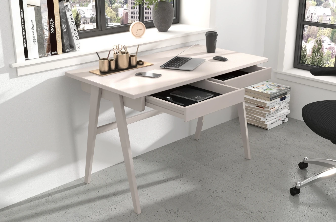 Schreibtisch / Schminktisch mit Schubladen aus Buchenholz Visby Edda / 120 x 65 cm