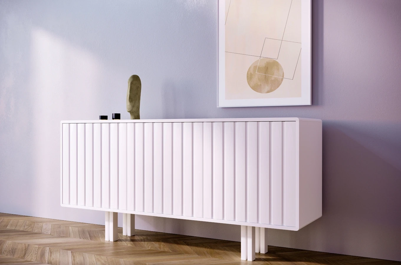 Skandica Vigge Grifflose Kommode Mit Push-To-Open System / Lamellen Effekt / 149 Cm / Weiß