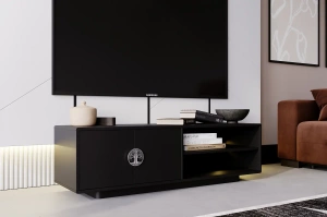 Dancan Lotta Tv-Schrank Mit Silbernen Griffen / Abgerundete Kanten / 139 Cm / Schwarz