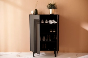 Dancan Yoko Kommode / Schuhschrank / Mit Dekorativen Fronten Und Goldgriffen / 80 Cm / Schwarz