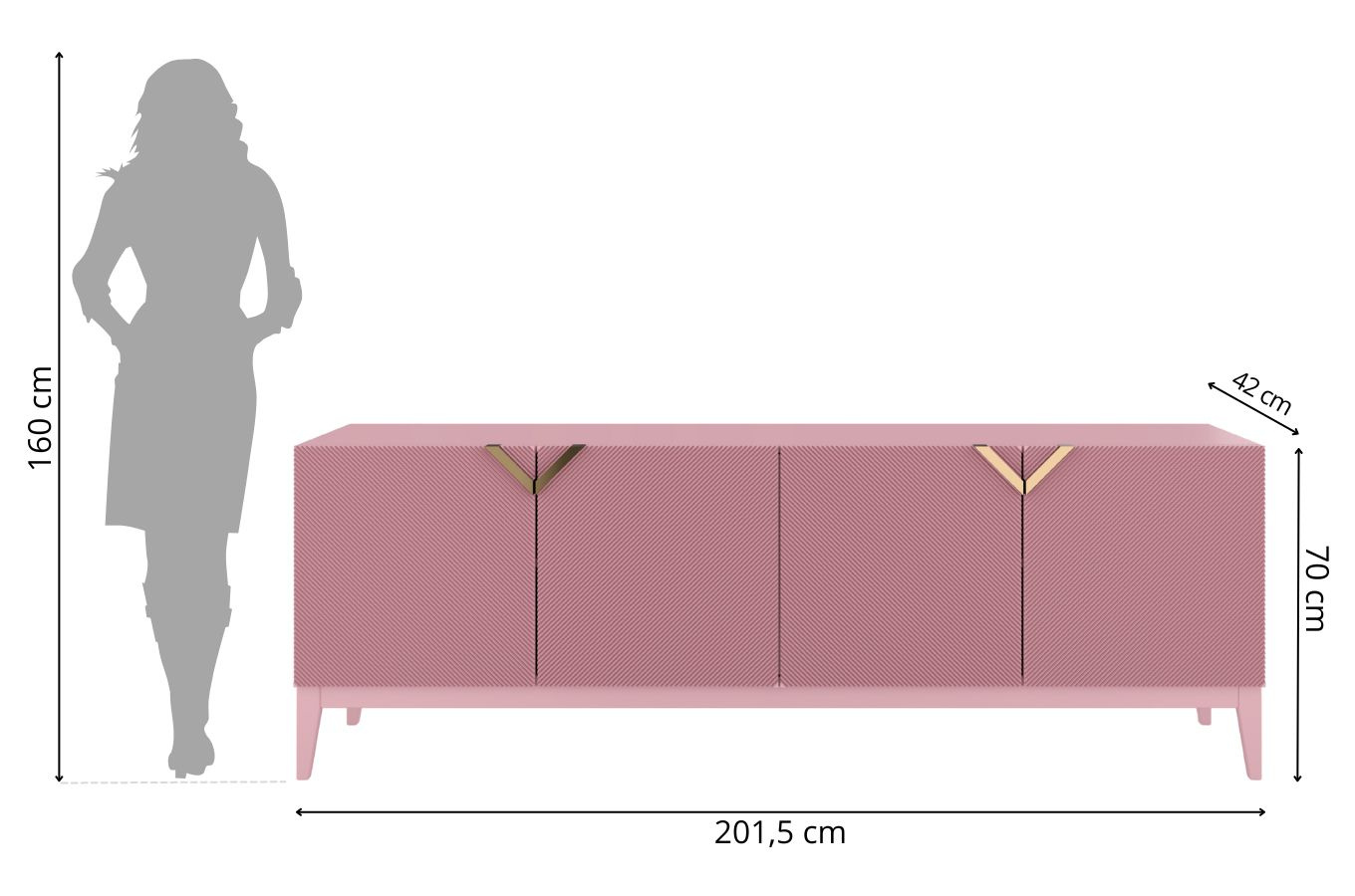 Holzkommode Visby Demi Long / 201,5 Cm / Puderrosa
