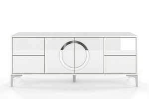 Dancan Eva Moderne Tv-Schrank Mit Silbernen Akzenten / Hochglanz / 4 Schubladen / 150 Cm / Weiß