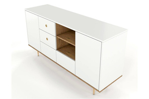 Harmoni Kommode Mit Goldenen Details / 2 Türen / 4 Schubladen / 2 Offenen Fächern / 160 Cm / Eiche / Weiß