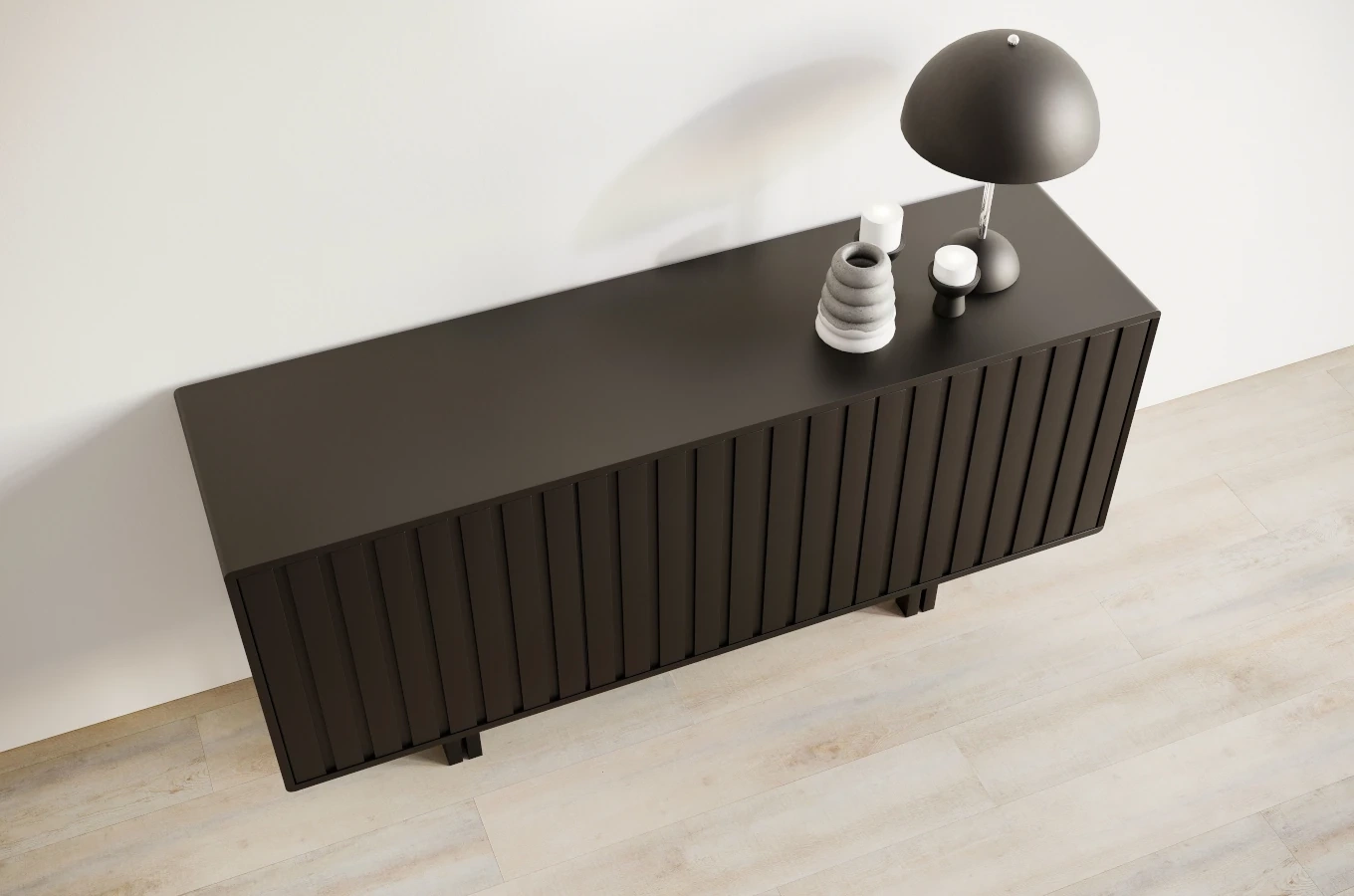 Skandica Vigge Grifflose Kommode Mit Push-To-Open System / Lamellen Effekt / 149 Cm / Schwarz