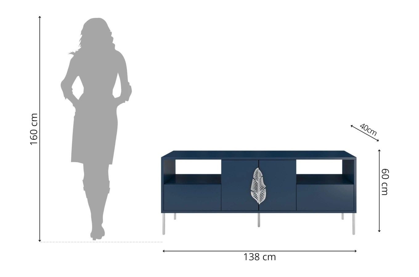 Skandica Merlin Tv-Schrank Mit Silbernen Details / 138 Cm / Marineblau