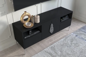 Skandica Merlin Tv-Schrank Mit Silbernen Details / 138 Cm / Schwarz