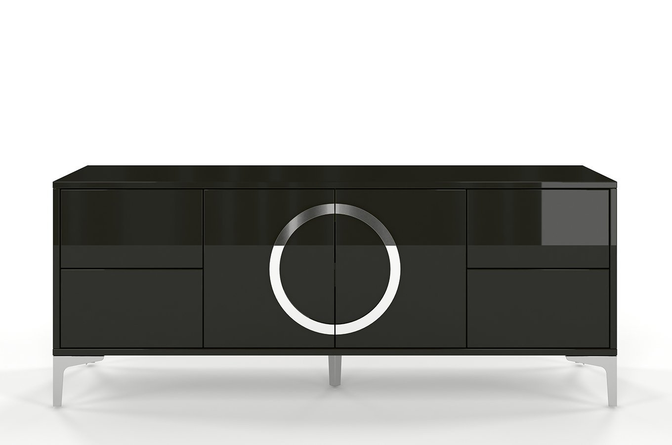 Dancan Eva Moderne Tv-Schrank Mit Silbernen Akzenten / Hochglanz / 4 Schubladen / 150 Cm / Schwarz
