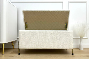 Dancan Borgo Polsterbank Mit Stauraum / Sitztruhe Mit Goldenen Beinen / Fussbank / 80 Cm / Boucle-Stoff creme