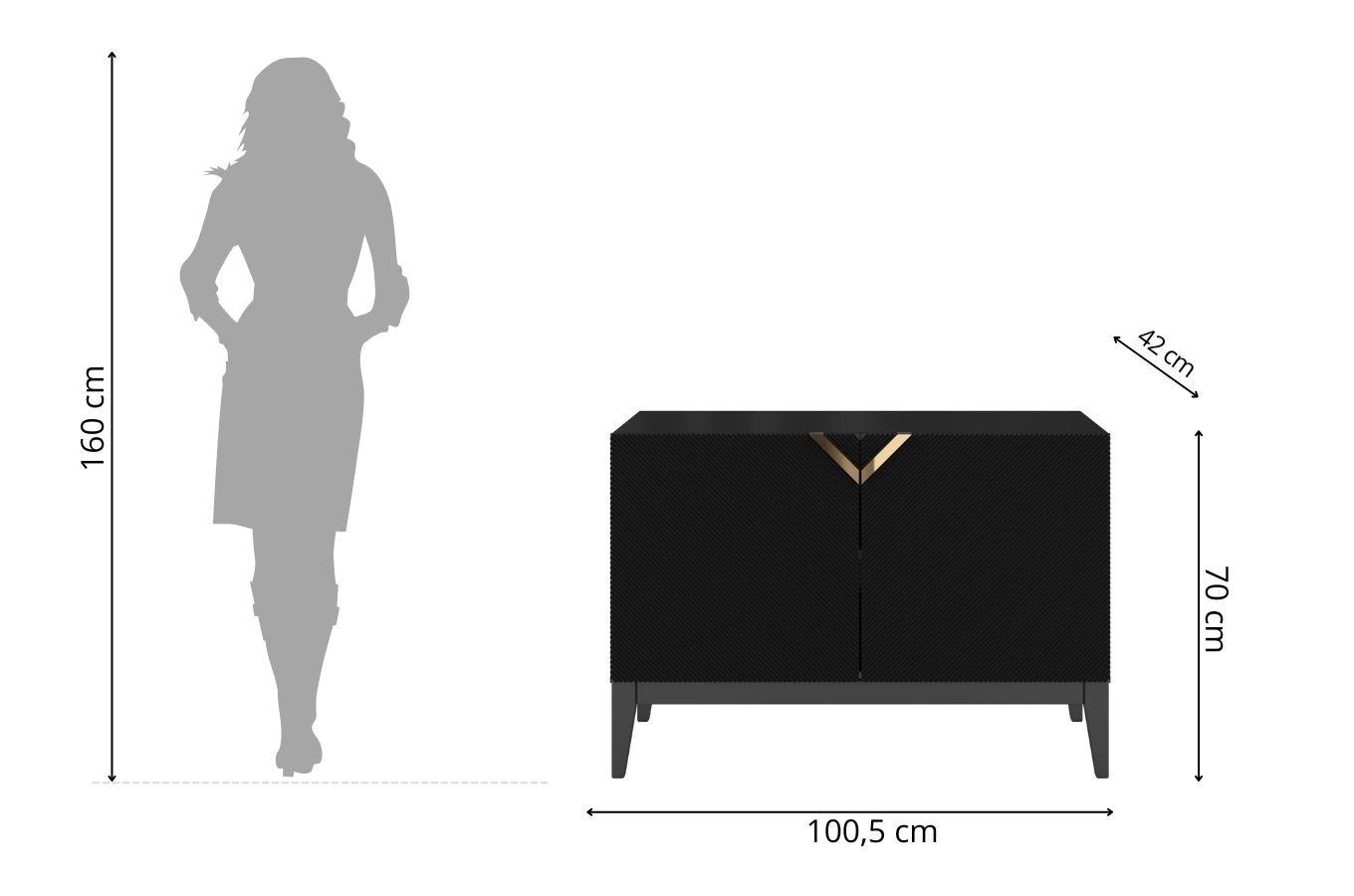 Holzkommode Visby Demi Long 2D / 100,5 Cm / Schwarz