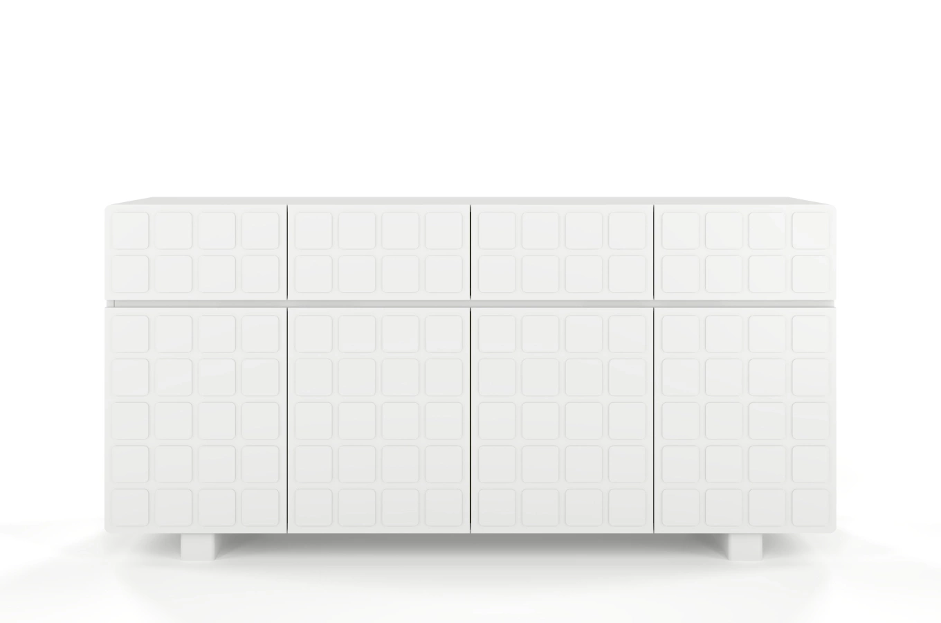 Skandica Cubo Long Kommode 3D mit dekorierter Front / 4 Schubladen / 4 Türen / 169 Cm / Weiß