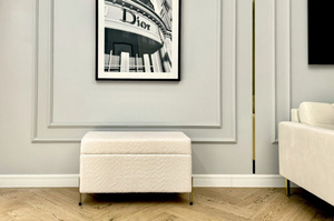 Dancan Borgo Polsterbank Mit Stauraum / Sitztruhe Mit Goldenen Beinen / Fussbank / 80 Cm / Boucle-Stoff creme