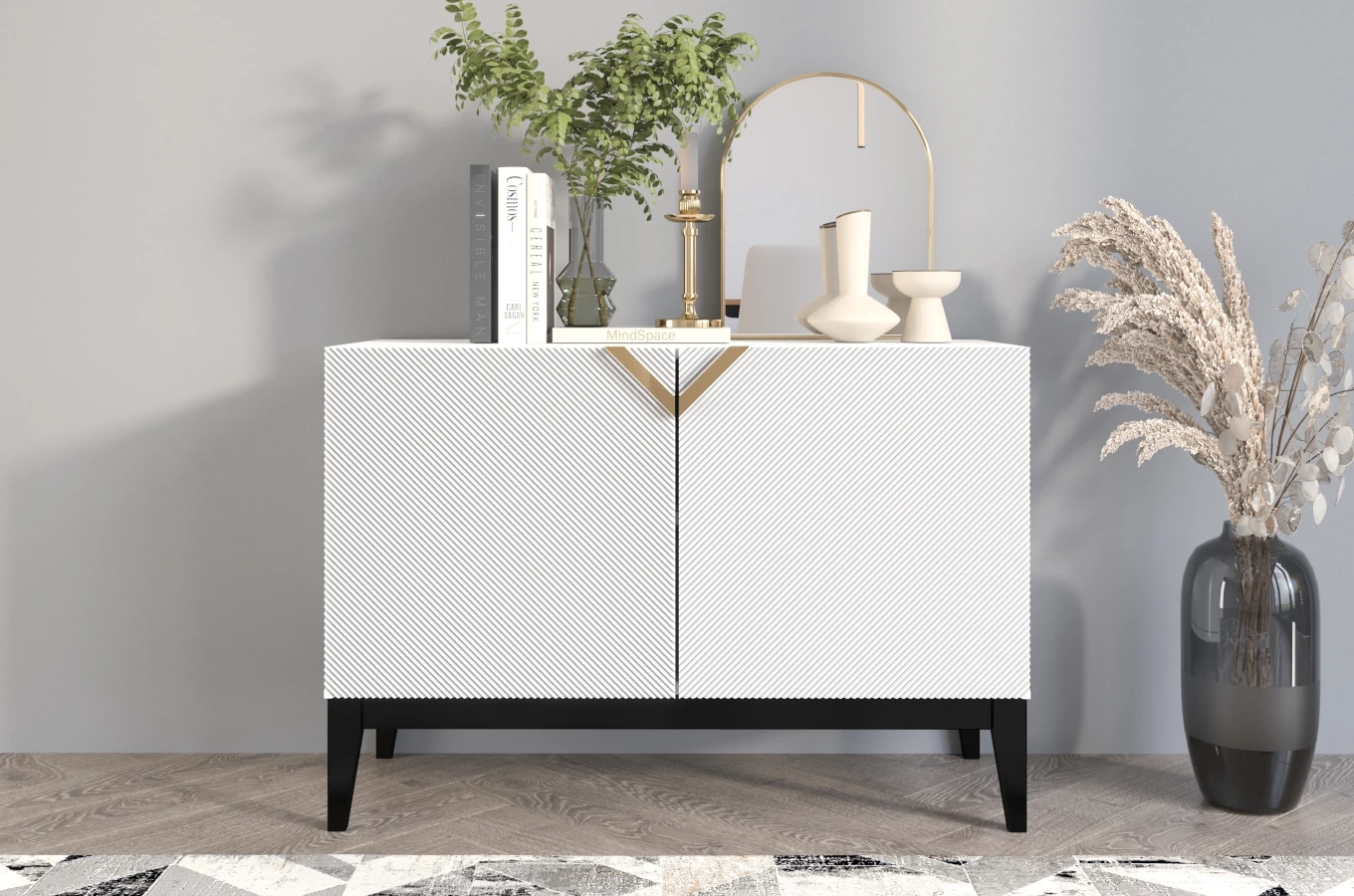Holzkommode Visby Demi Long 2D / 100,5 Cm / Weiß + schwarze Beine