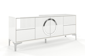 Dancan Eva Moderne Tv-Schrank Mit Silbernen Akzenten / Hochglanz / 4 Schubladen / 150 Cm / Weiß