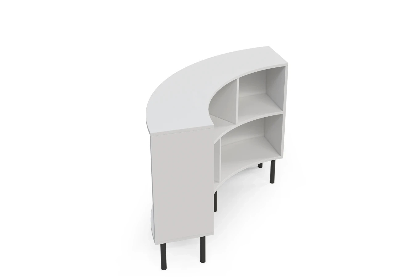 Skandica Horn Eckregal / Bücherregal / Niedriges Regal In Bogenform / Mit Schwarzen Beinen / 4 Fächern / 100 Cm / Weiß