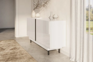 Dancan Artemisa Kommode Mit Goldenem Akzent / Hochglanz / 4 Türen / 163 Cm / Weiß