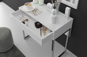 Dancan Eva Moderne Schminktisch / Kosmetiktisch / Schreibtisch Auf Silbernen Beinen / Hochglanz / 1 Schublade / 80 Cm / Weiß