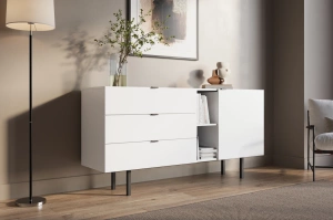 Skandica Myway Moderne Kommode mit Schubladen / Minimalistische Kommode auf Metallbeinen / 160 Cm / Weiß