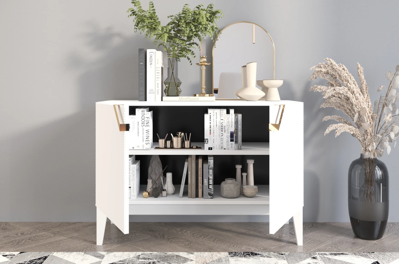 Holzkommode Visby Demi Long 2D / 100,5 Cm / Weiß + weiße Beine