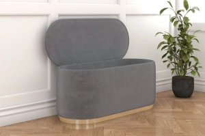 Dancan Scarlett ovaler pouf mit Stauraum / Sitzpuff mit Samtstoff bezogen / 110 Cm / Hellgrau