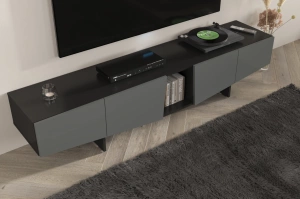 Skandica Wing Moderne TV-Schrank mit Schubladen / Asymmetrische Fronten / 200 Cm / Schwarz-Grau