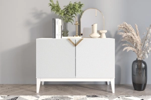 Holzkommode Visby Demi Long 2D / 100,5 Cm / Weiß + weiße Beine