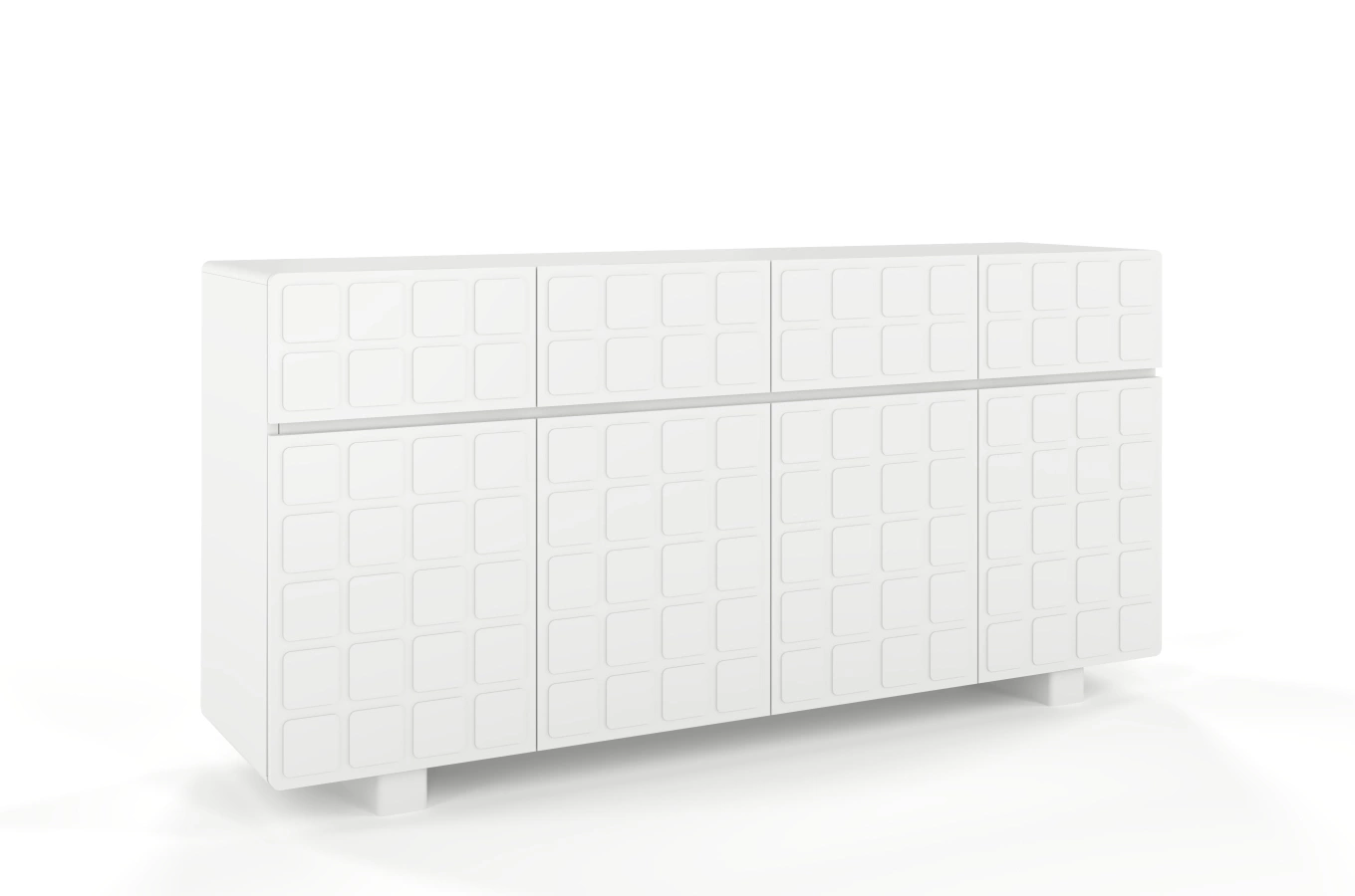 Skandica Cubo Long Kommode 3D mit dekorierter Front / 4 Schubladen / 4 Türen / 169 Cm / Weiß