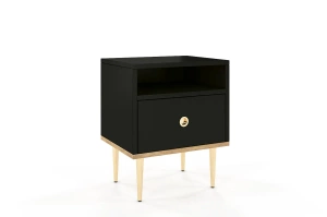 Skandica Harmoni Nachttisch Mit Goldenen Details / 1 Schublade / 1 Offenes Fach / 44 Cm / Eiche / Schwarz