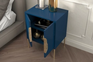 Skandica Merlin Nachttisch, Beistelltisch Mit Goldenen Details / 54 Cm / Marineblau