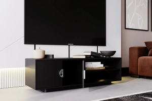 Dancan Lotta Tv-Schrank Mit Silbernen Griffen / Abgerundete Kanten / 139 Cm / Schwarz