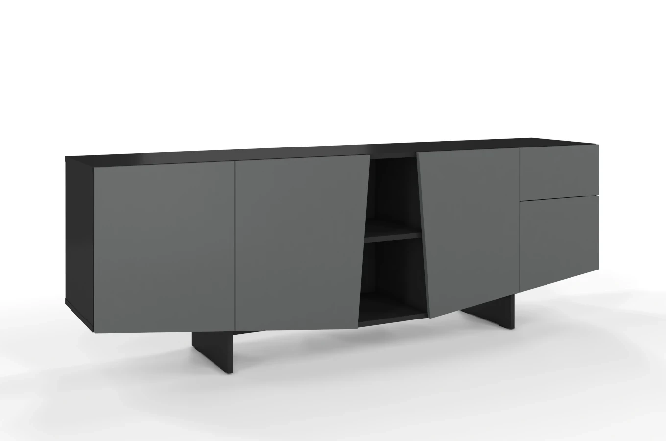 Skandica Wing Moderne Kommode mit Schubladen / Asymmetrische Fronten / 200 Cm / Schwarz-Grau