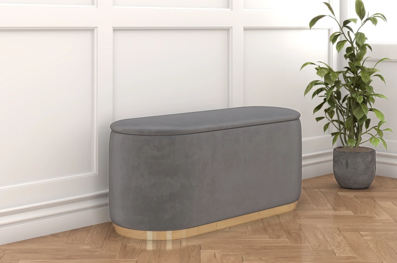 Dancan Scarlett ovaler pouf mit Stauraum / Sitzpuff mit Samtstoff bezogen / 110 Cm / Hellgrau