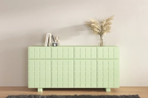 Skandica Cubo Long Kommode 3D mit dekorierter Front / 4 Schubladen / 4 Türen / 169 Cm / Pastellgrün