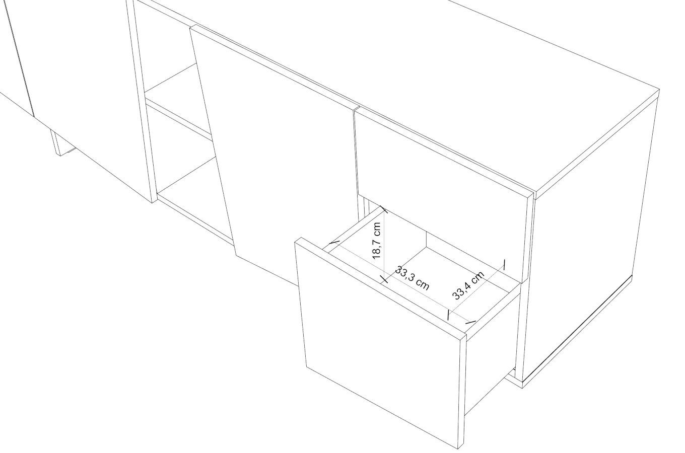 Skandica Wing Moderne Kommode mit Schubladen / Asymmetrische Fronten / 200 Cm / Schwarz-Grau