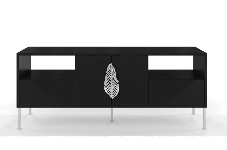 Skandica Merlin Tv-Schrank Mit Silbernen Details / 138 Cm / Schwarz