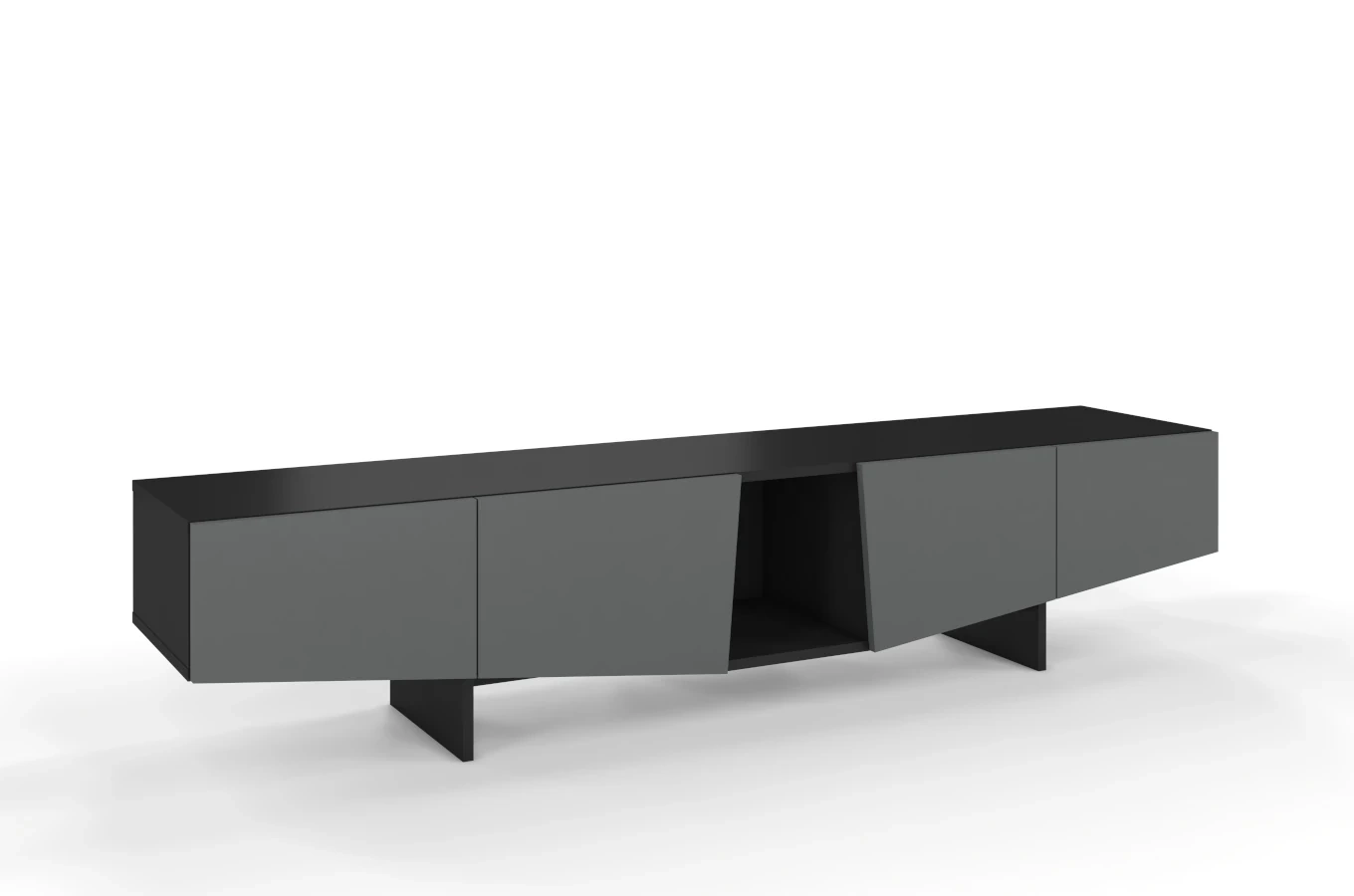 Skandica Wing Moderne TV-Schrank mit Schubladen / Asymmetrische Fronten / 200 Cm / Schwarz-Grau