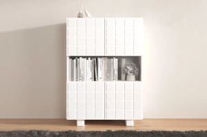 Skandica Cubo High Kommode 3D mit dekoriert Front / 4 Türen / 85 x 120 Cm / Weiß