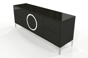 Dancan Eva Moderne Tv-Schrank Mit Silbernen Akzenten / Hochglanz / 4 Schubladen / 150 Cm / Schwarz