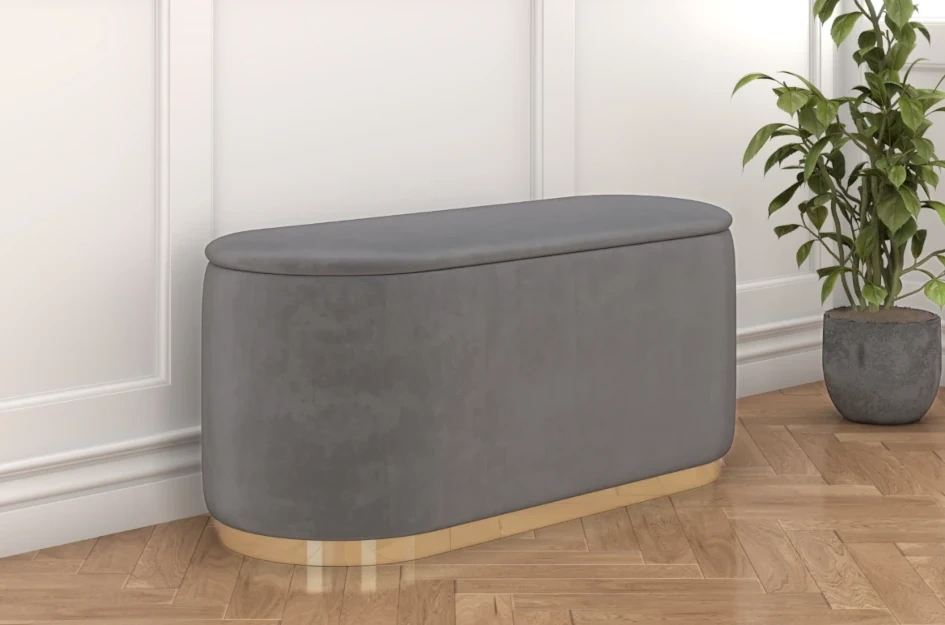 Dancan Scarlett ovaler pouf mit Stauraum / Sitzpuff mit Samtstoff bezogen / 110 Cm / Hellgrau