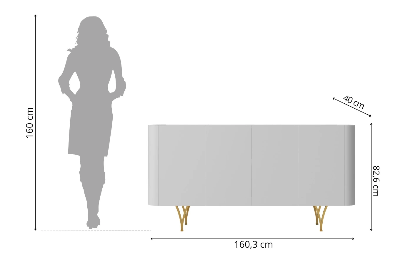 Moderne Kommode Dancan Monza / 160 cm / graue mit goldenen Beinen