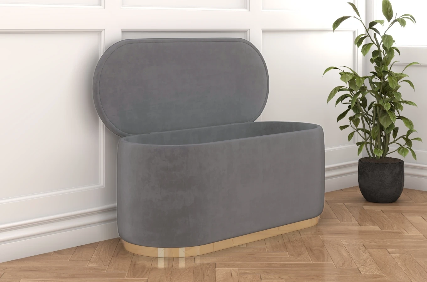 Dancan Scarlett ovaler pouf mit Stauraum / Sitzpuff mit Samtstoff bezogen / 110 Cm / Hellgrau